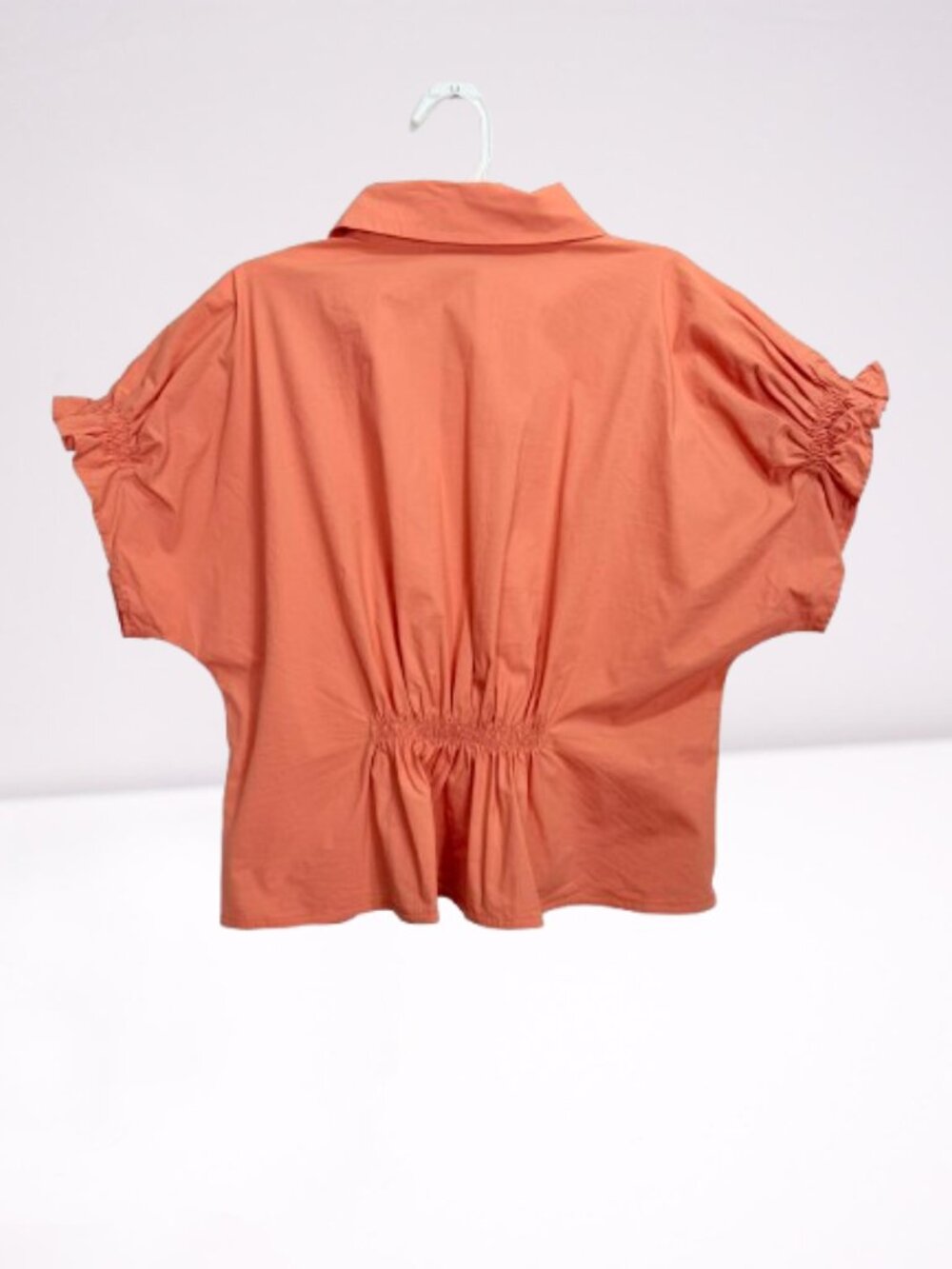 COS NWOT Poplin Crop Blouse Peter Pan Collar Puff Sleeve Size US M Salmon Color - Picture 4 of 9